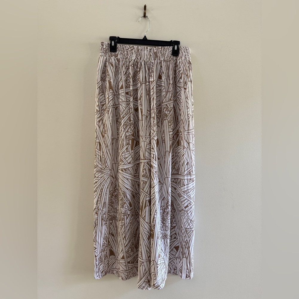 MANAOLA Uluhala Wide-Leg Pant, Size Large, Desert Taupe/White